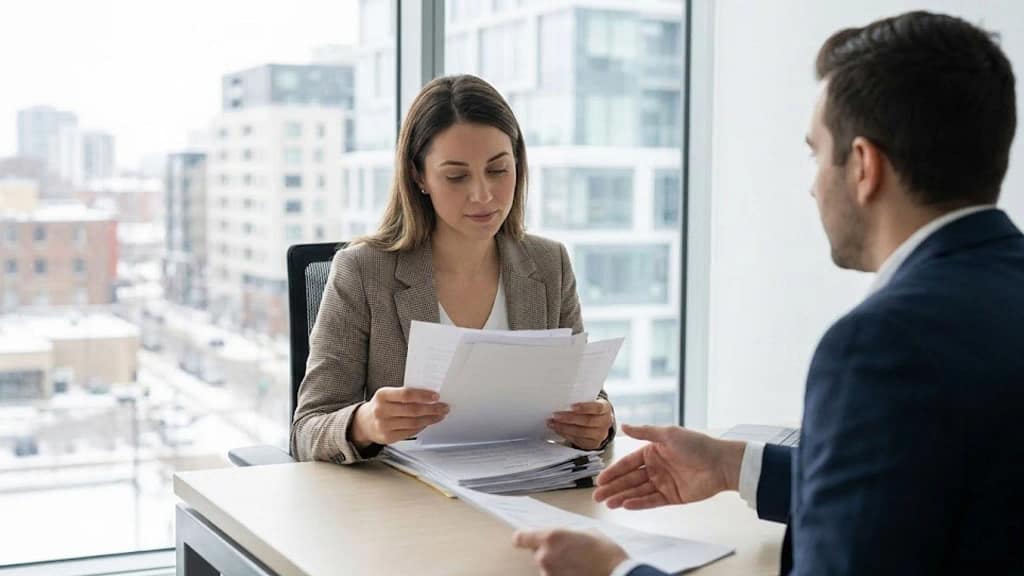 Best Opportunity: Housekeeper Jobs in Russia | Salary from 60,000 RUB Housekeeper jobs in Russia showing an overseas job applicant reviewing employment documents during a formal application discussion.