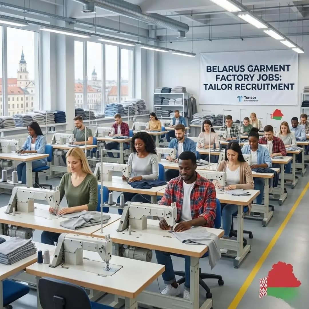 Belarus garment factory jobs for tailors 550 to 850 USD salary 2 year contract.