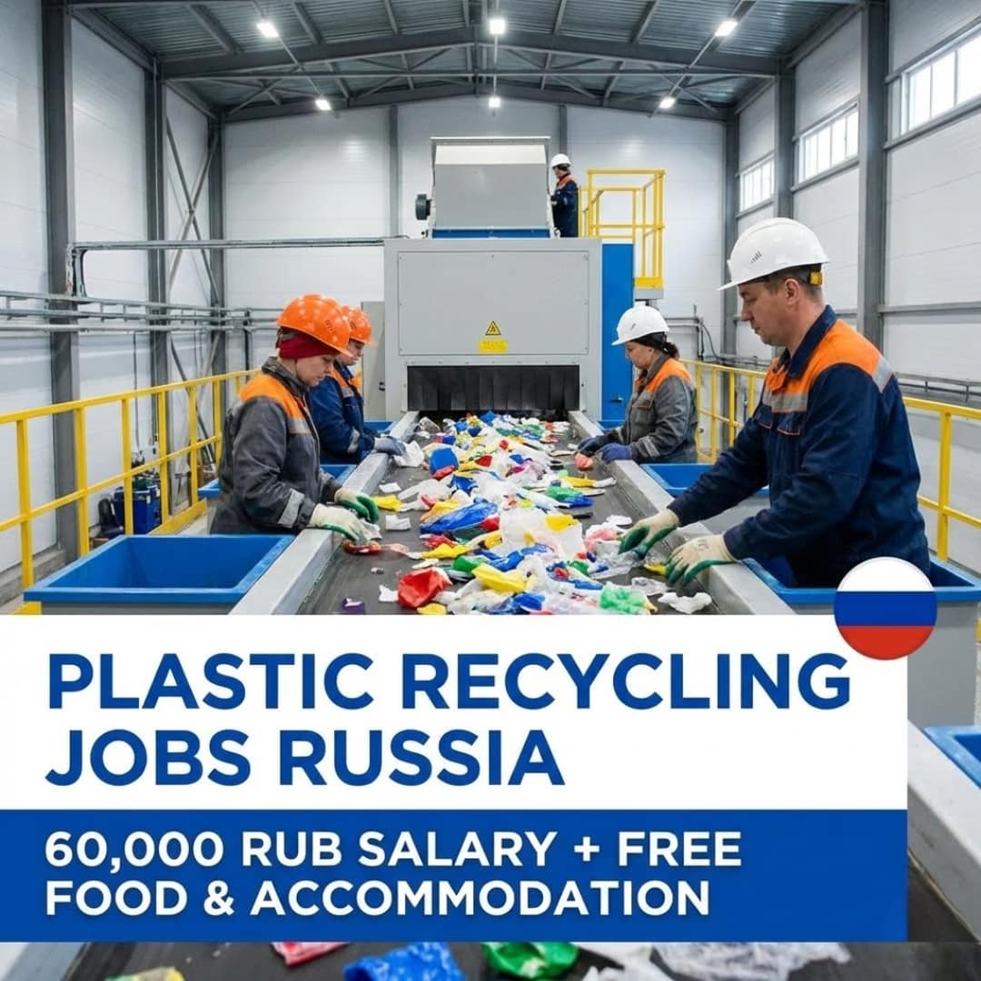 Plastic recycling jobs in Russia Yekaterinburg 60000 ruble salary free food accommodation