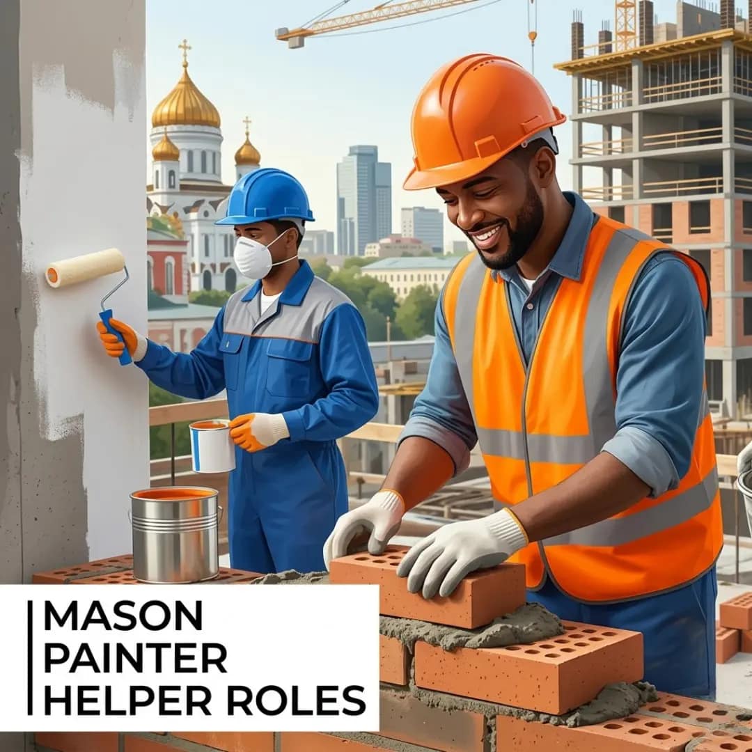 Construction jobs in Russia mason painter helper 50000 rubles salary accommodation